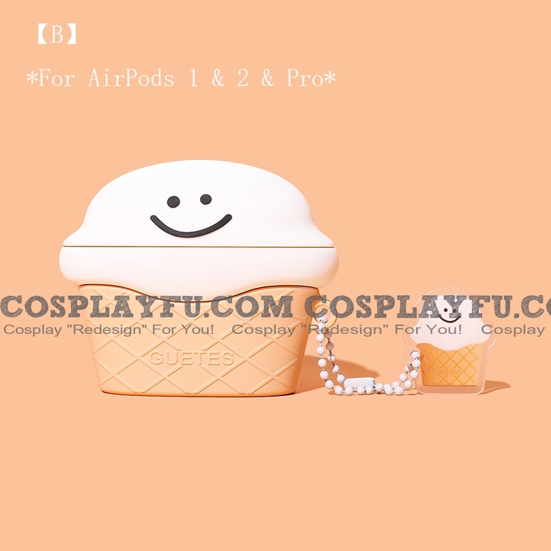 Cute Emoji Ice クリーム Face Ice クリーム | Airpod Case | Silicone Case for Apple AirPods 1, 2, Pro コスプレ